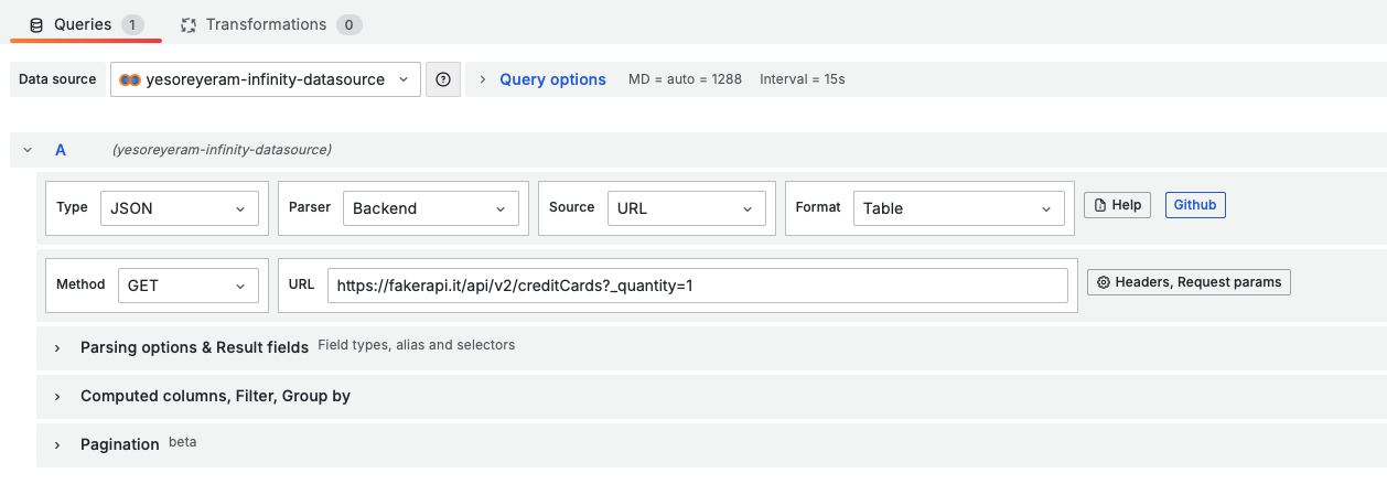 Infinity data source configuration using Backend parser.