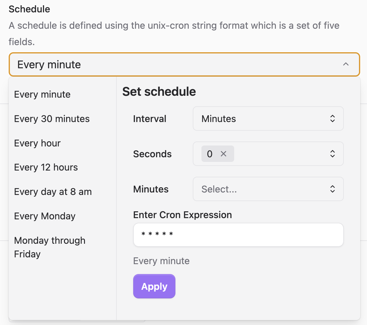 Custom-made Schedule editor with suggestions.