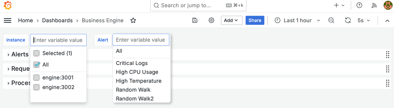 Dashboard Variables for Filtering