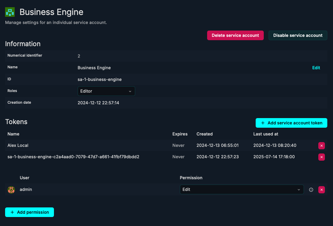 Grafana Service Account Setup