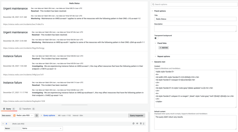 Redis Status page based on the Atom format feed.