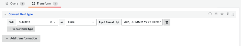 Convert field type transformation for the pubDate field as Time.