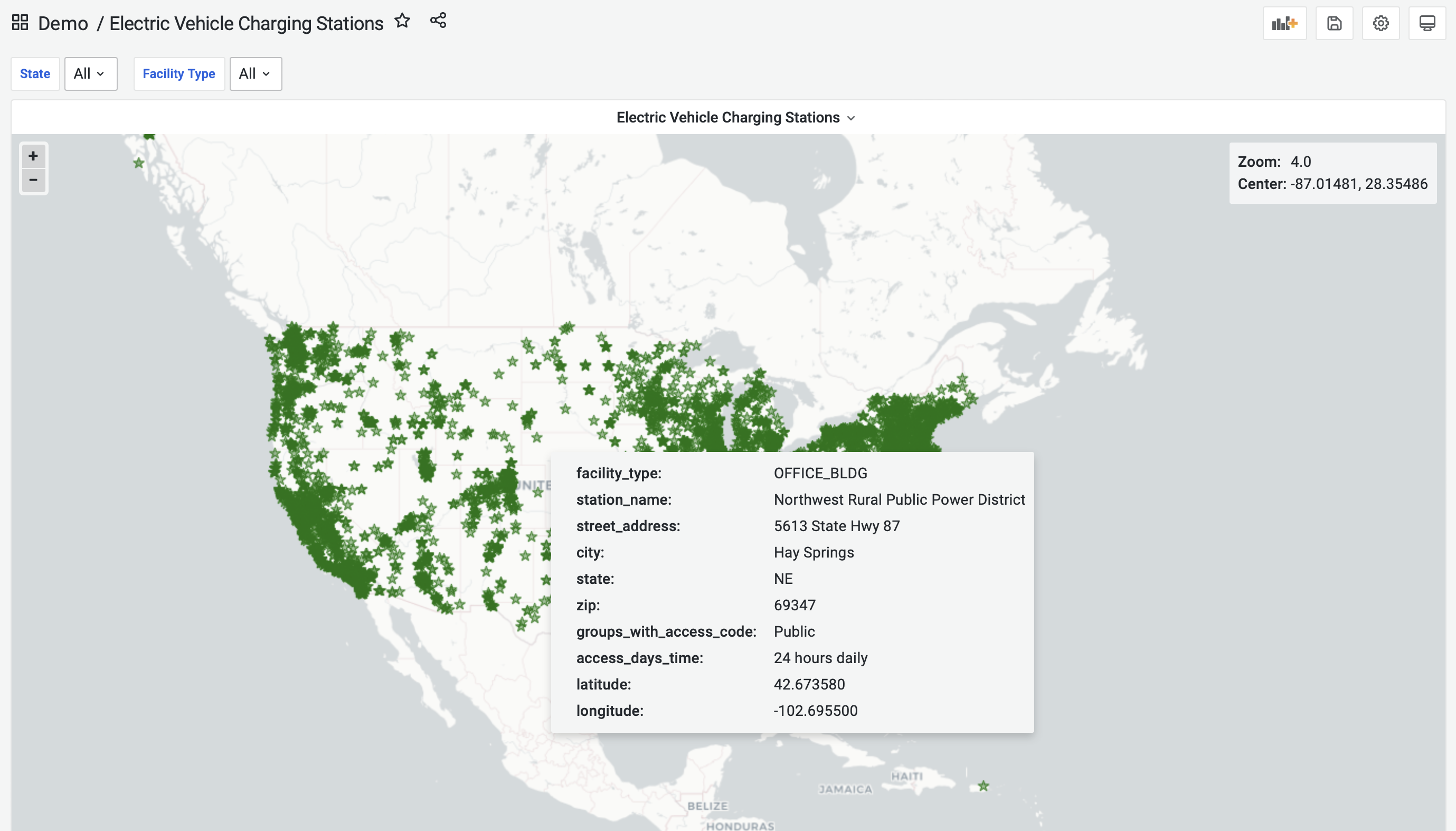 Geomap visualization for Electric Vehicle Charging Station.