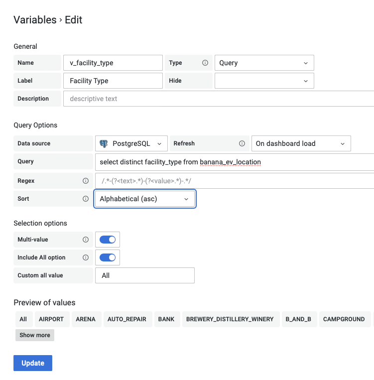 Add variables to filter data by State and facility type.