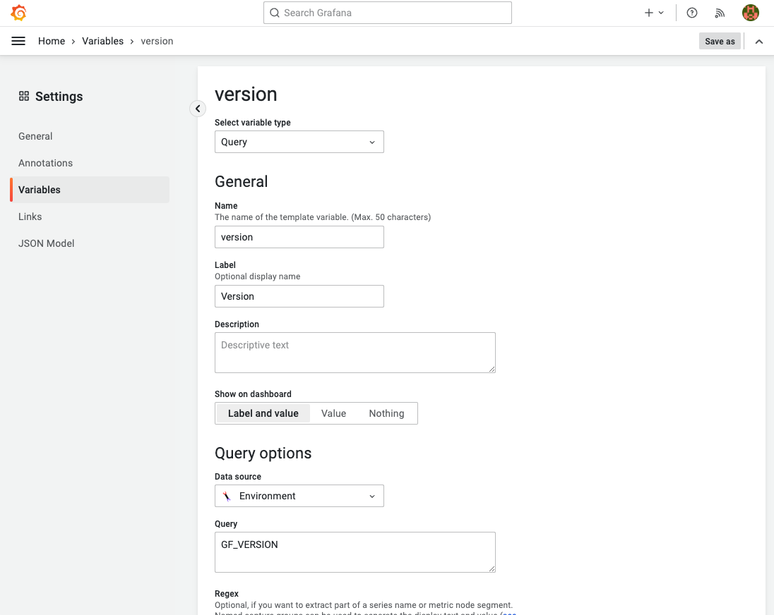 How to use the environment variable as a dashboard variable.