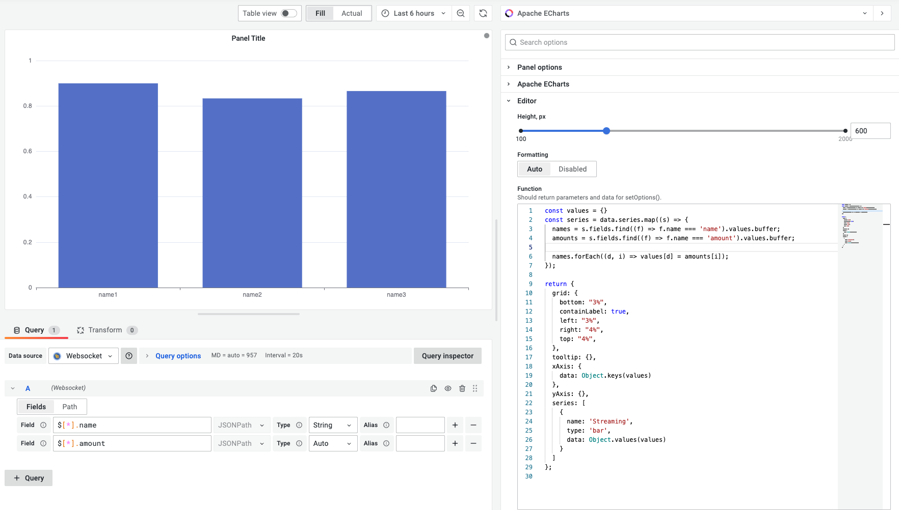 Streaming real-time events from the WebSocket data source.