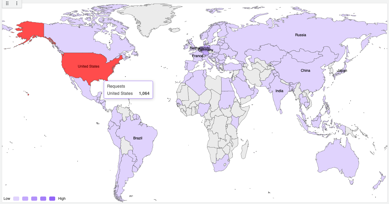 GeoJSON Map displays requests from users around the world.