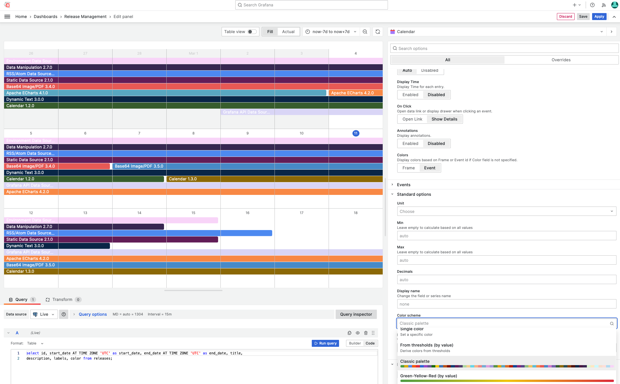 Releases colored based on Event ID using the classic palette.