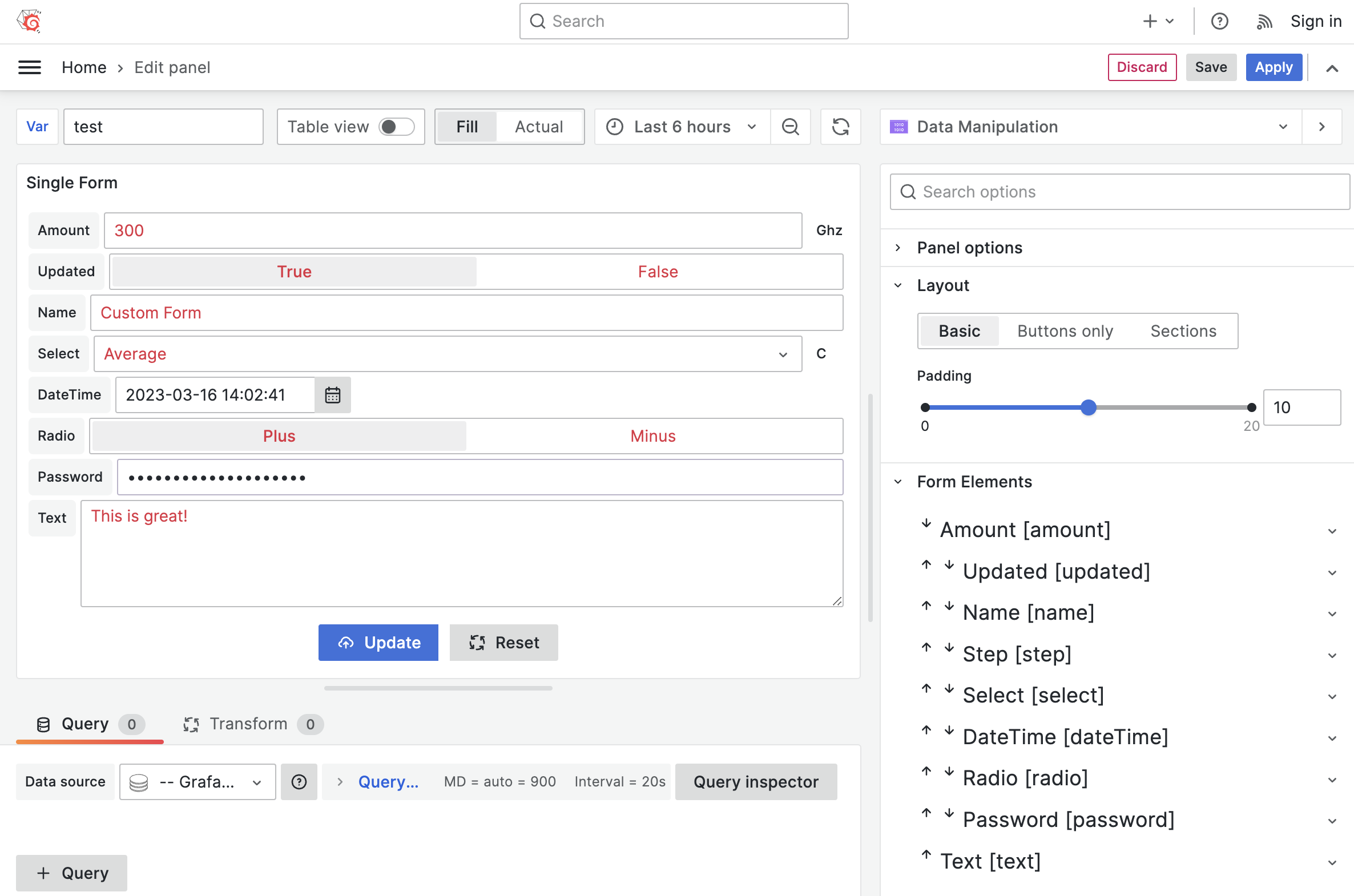 Business Forms Panel enables the entry and editing of different kinds of data.