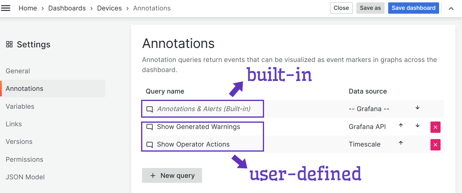 Get access to built-in and user-defined annotation queries in the Annotations menu 