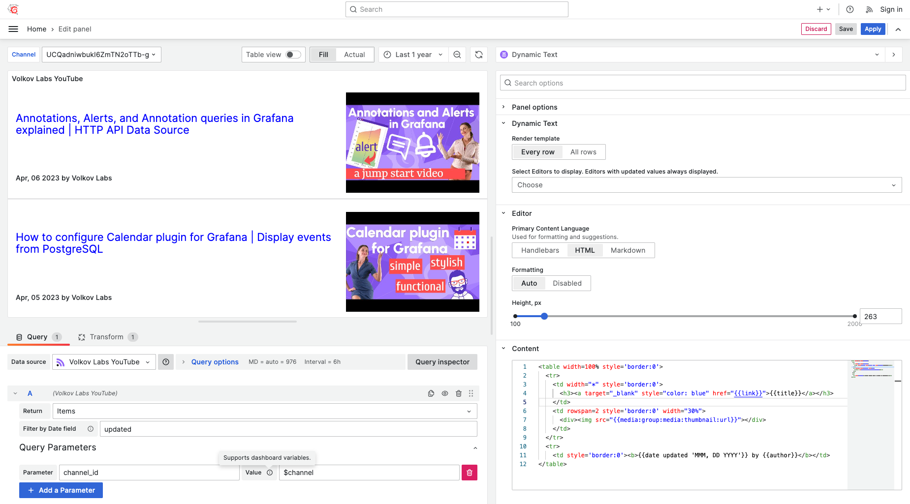 Dashboard variables can be used in URL parameters.