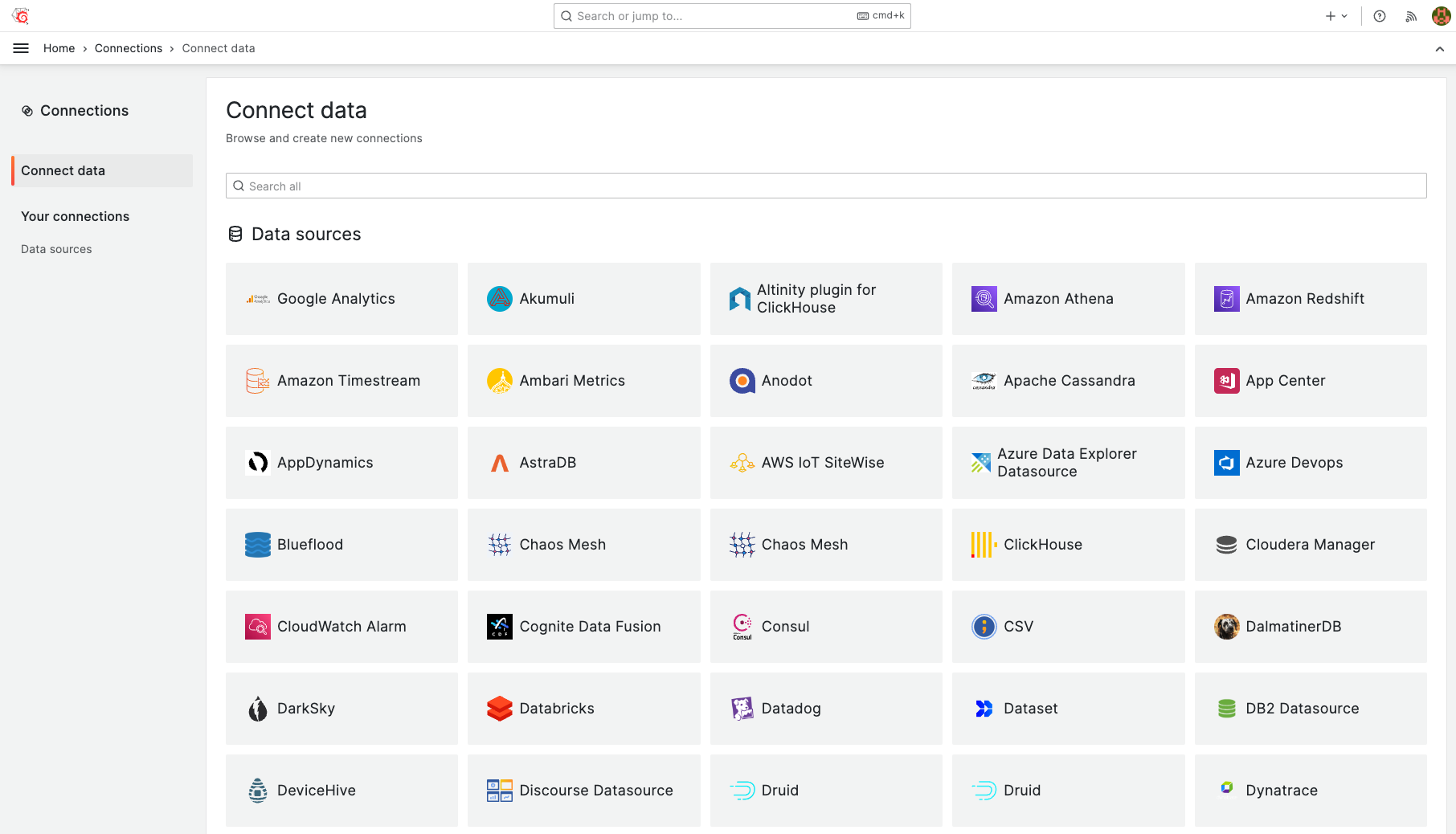 Connections is a new and easier way to install and add Data Sources.