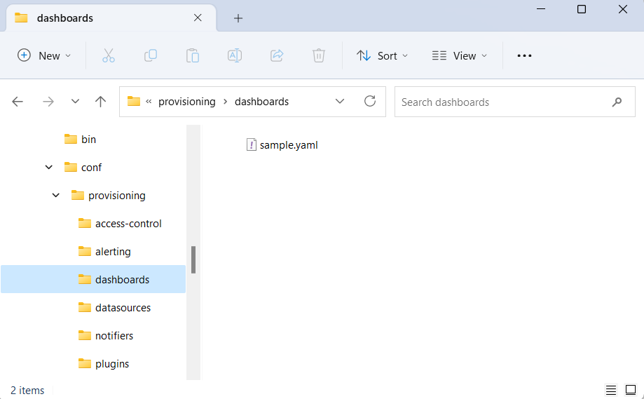 File sample.yaml is located in the dashboard subfolder.