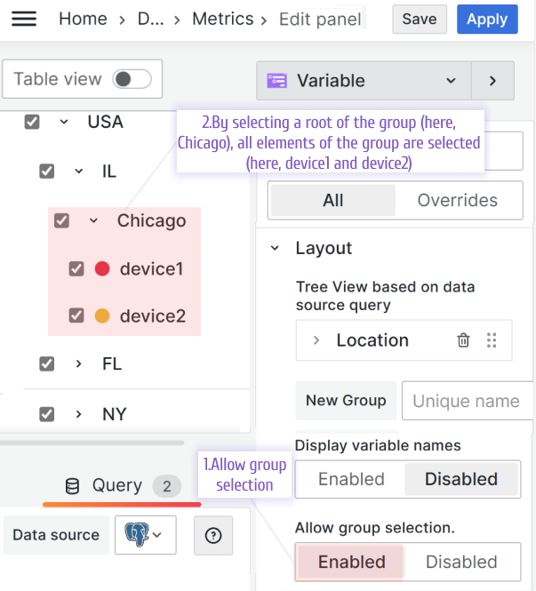 With a new parameter, 'Allow group selection', the selection of a group automatically selects all elements in this group.