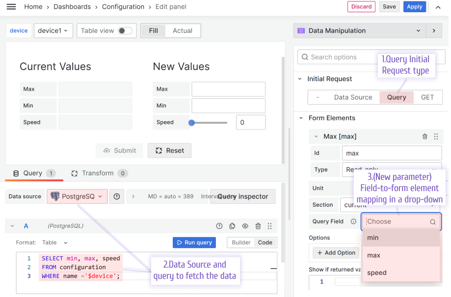 Explicitly specify the field-to-form element mapping for Query using Query Field.