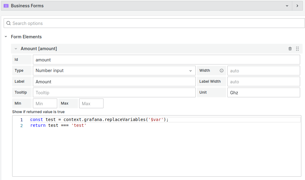 Conditional visibility using a dashboard variable example.