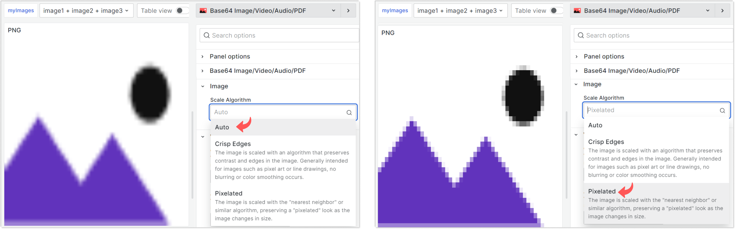 Difference between Auto and Pixelated Scale Algorithms.