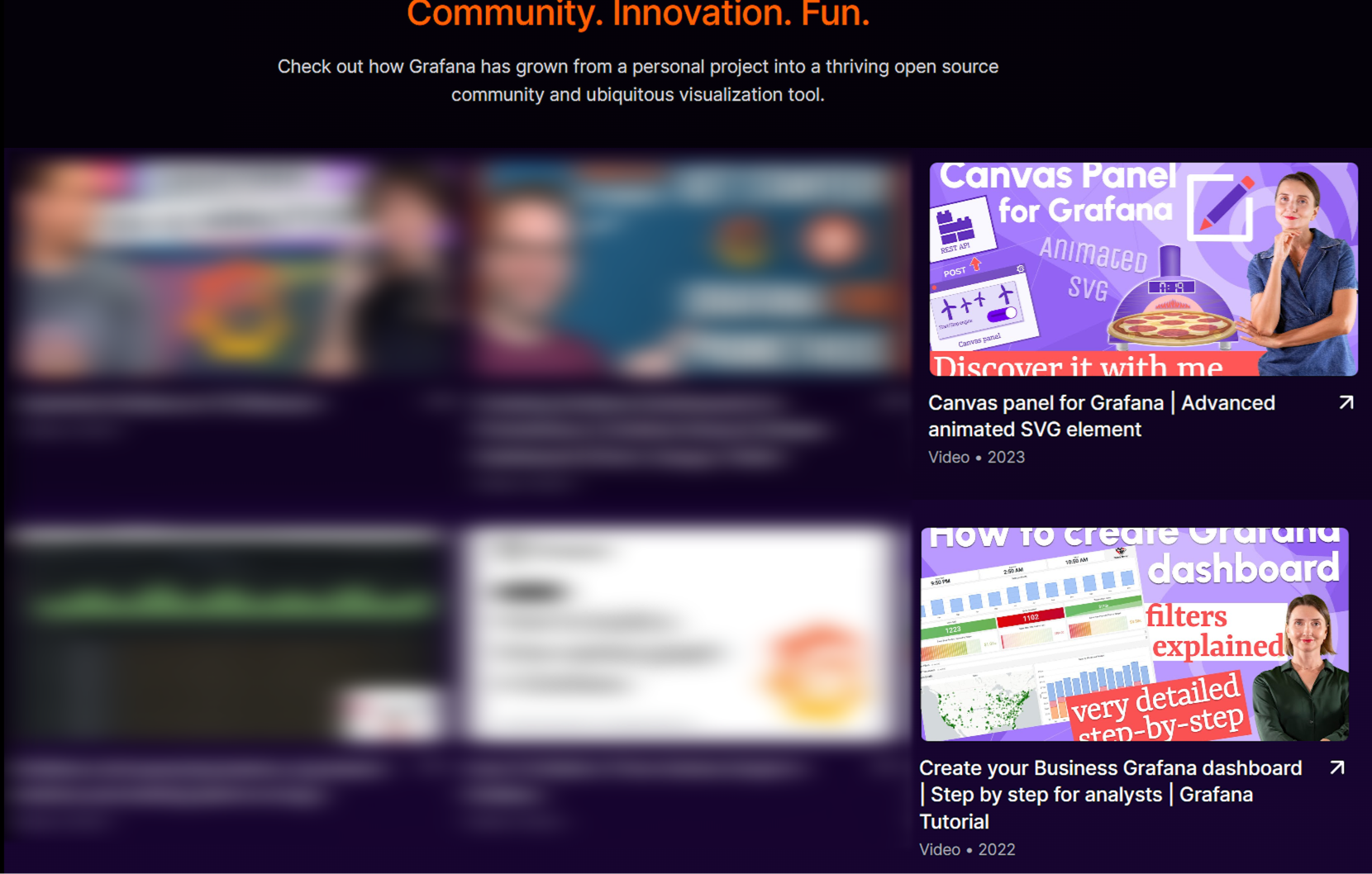 Grafana added our videos on the Community, Innovation, Fun page.