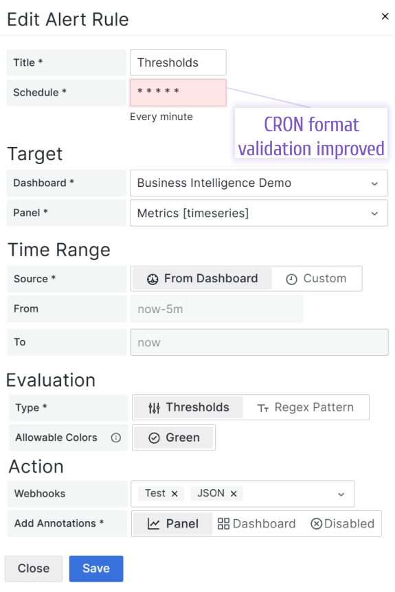 CRON format validation is improved.