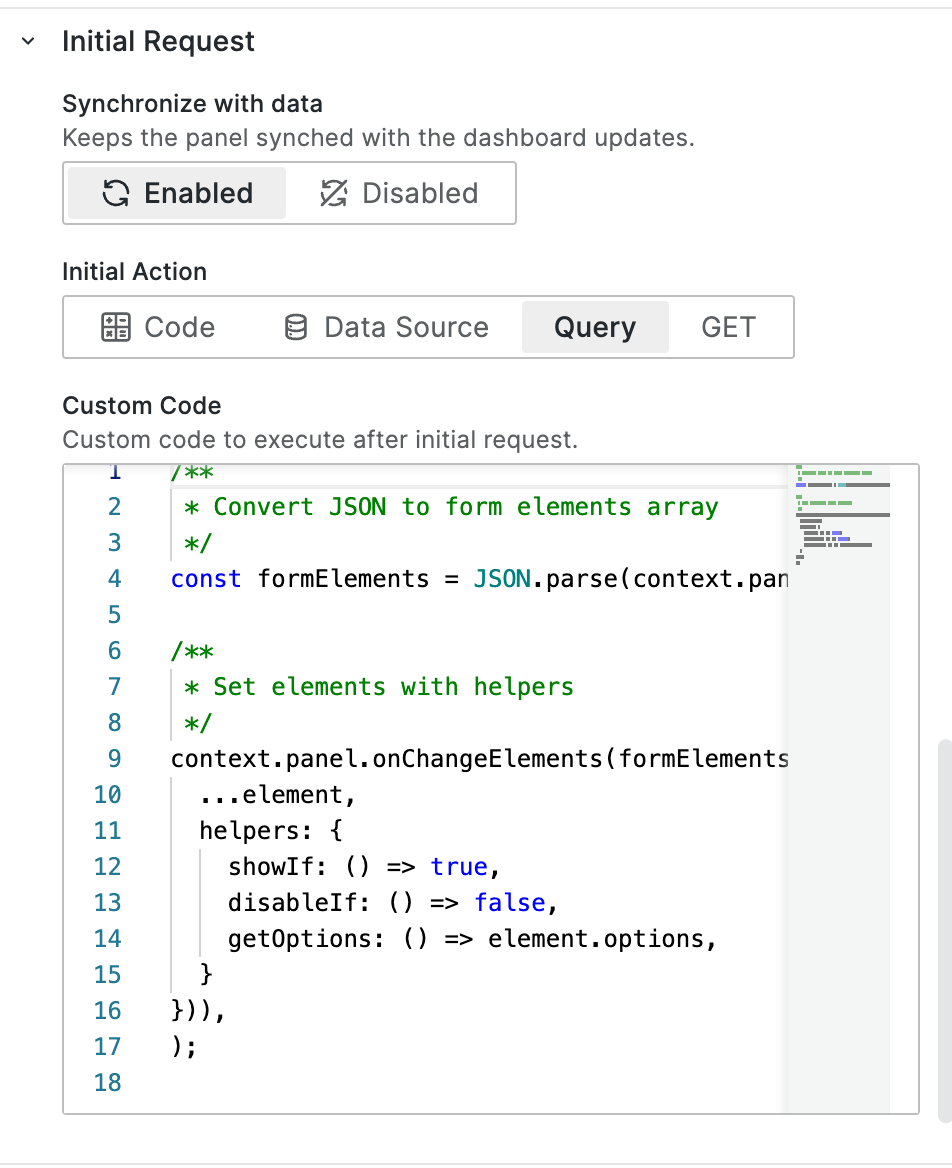 Custom code to set update form elements dynamically.