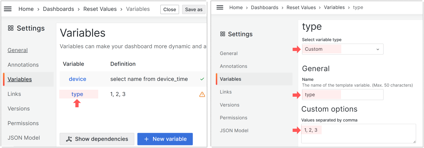 Two independent dashboard variables.