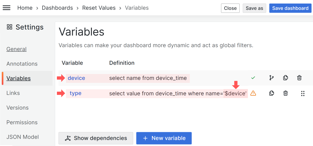 Two dashboard variables. One is dependent on the other.