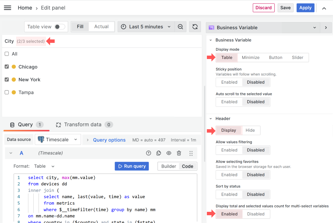 New parameter: Total and selected values.