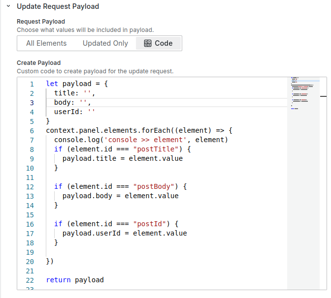 Configuration for Update Request Create Payload.