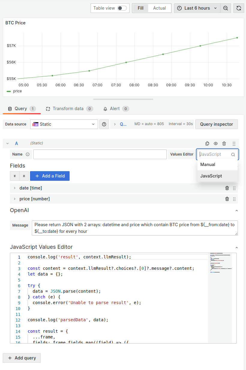 The Business Input data source embedded AI.