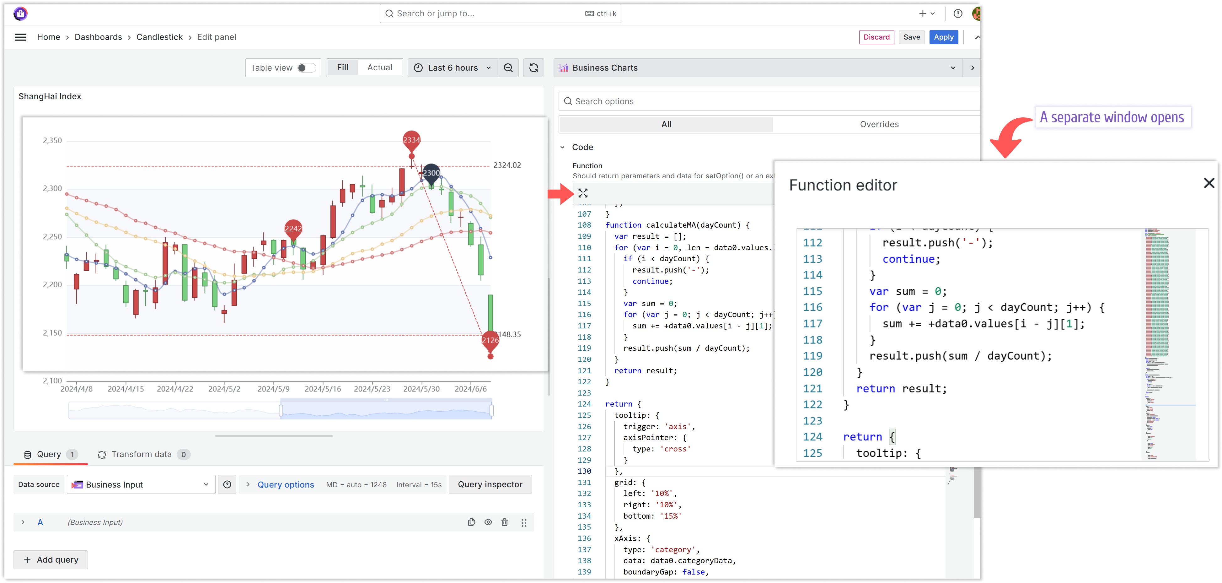 Use the expand the code area button to open your code in a separate window.