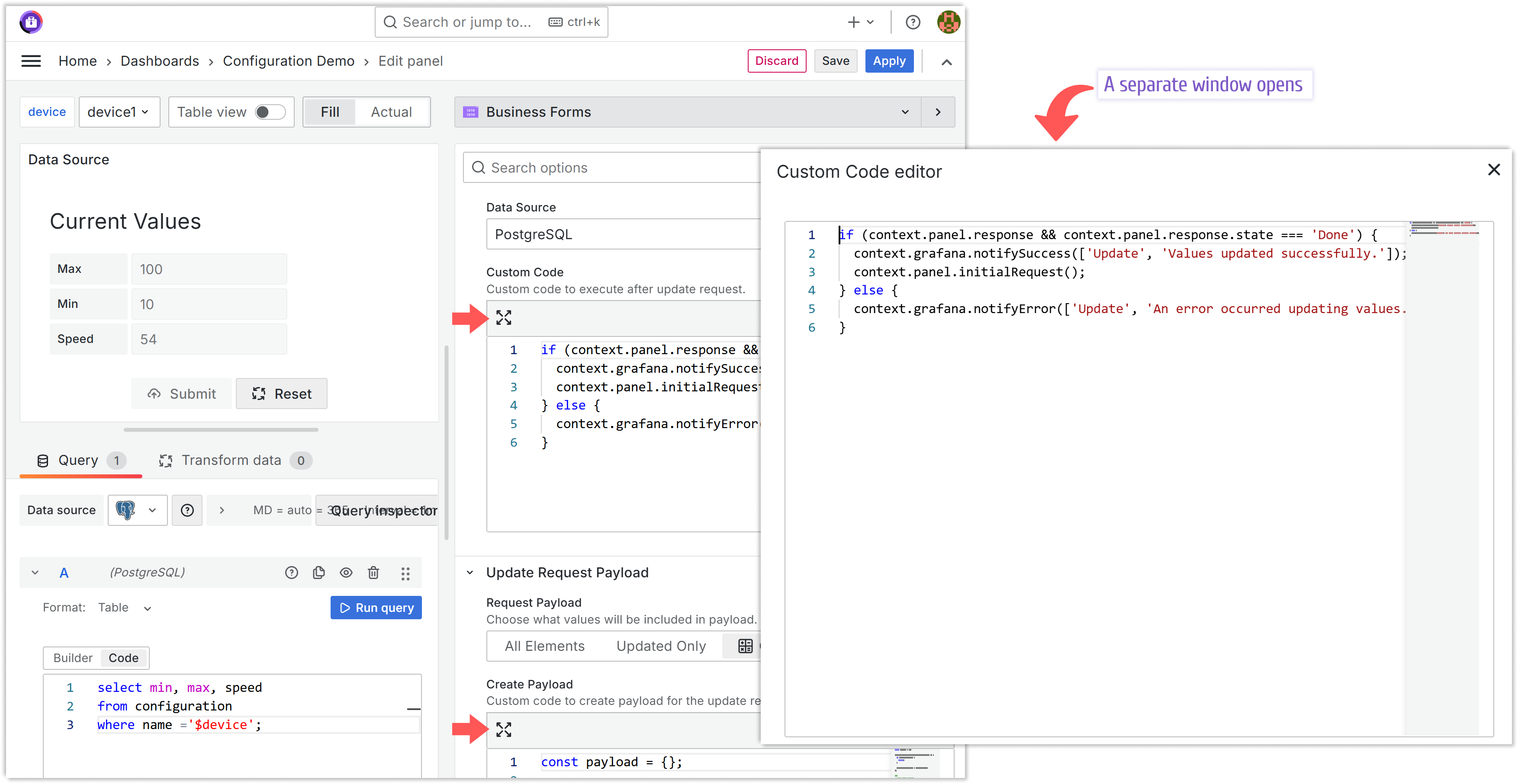 Use the expand the code area button to open your code in a separate window.