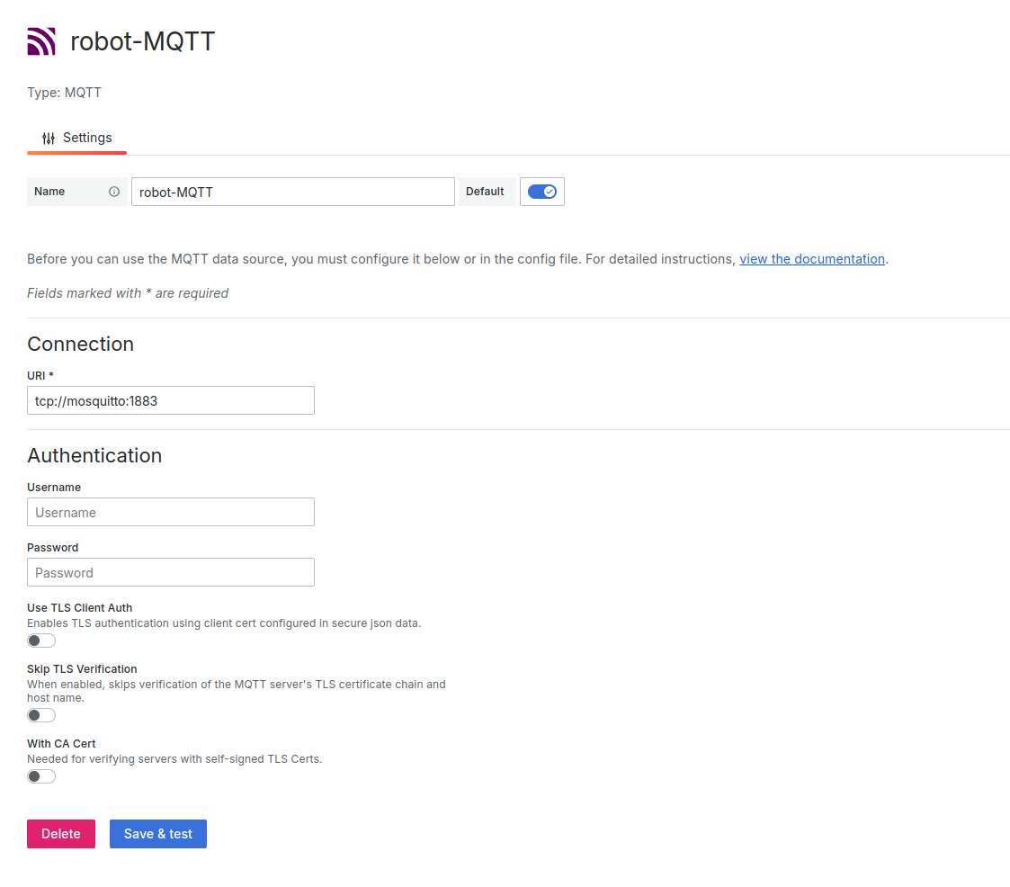 MQTT data source configuration.