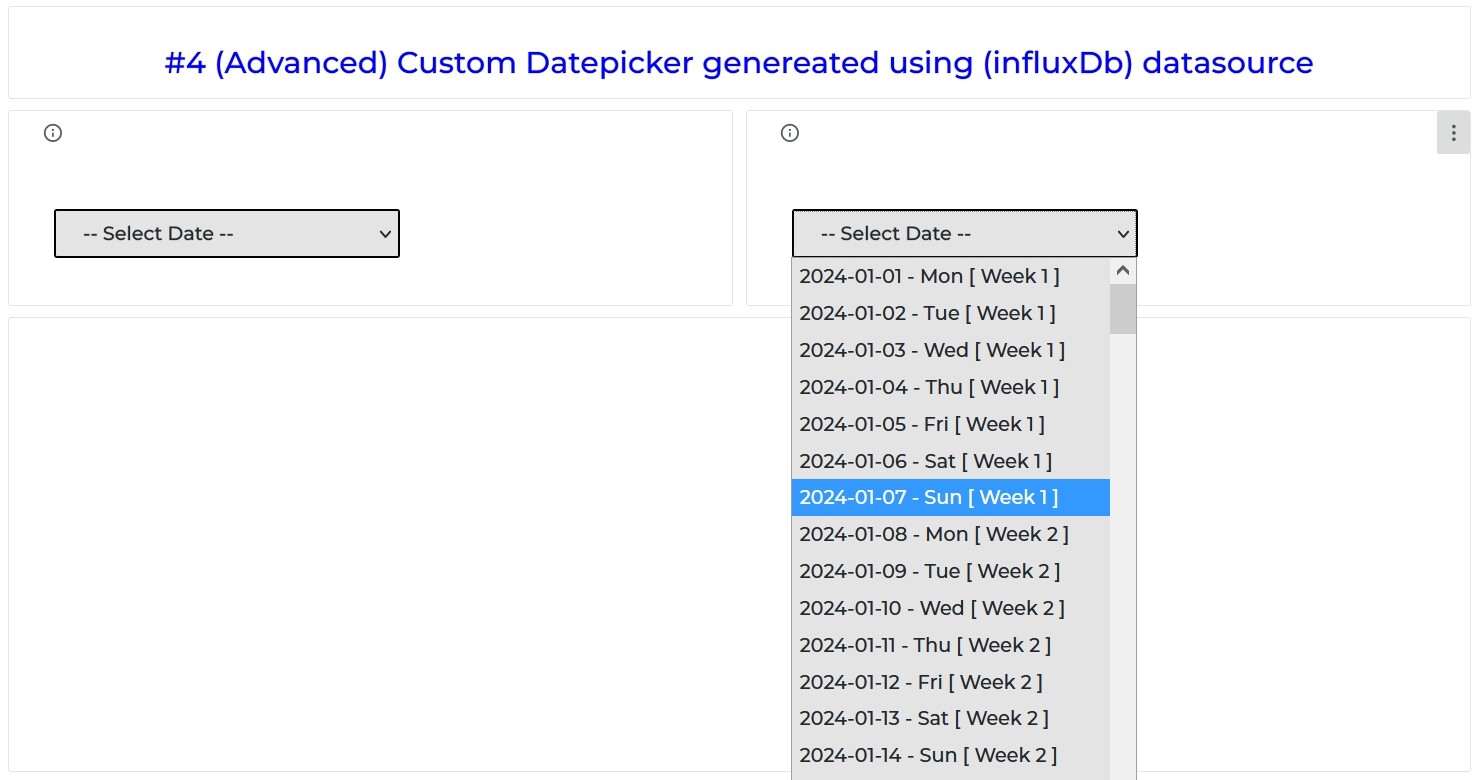 Custom date Datepicker using the Influxdb as datasource.