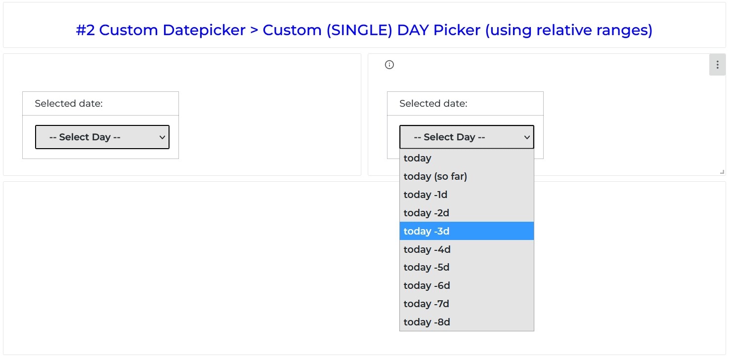 Custom (single) day Datepicker using relative ranges.