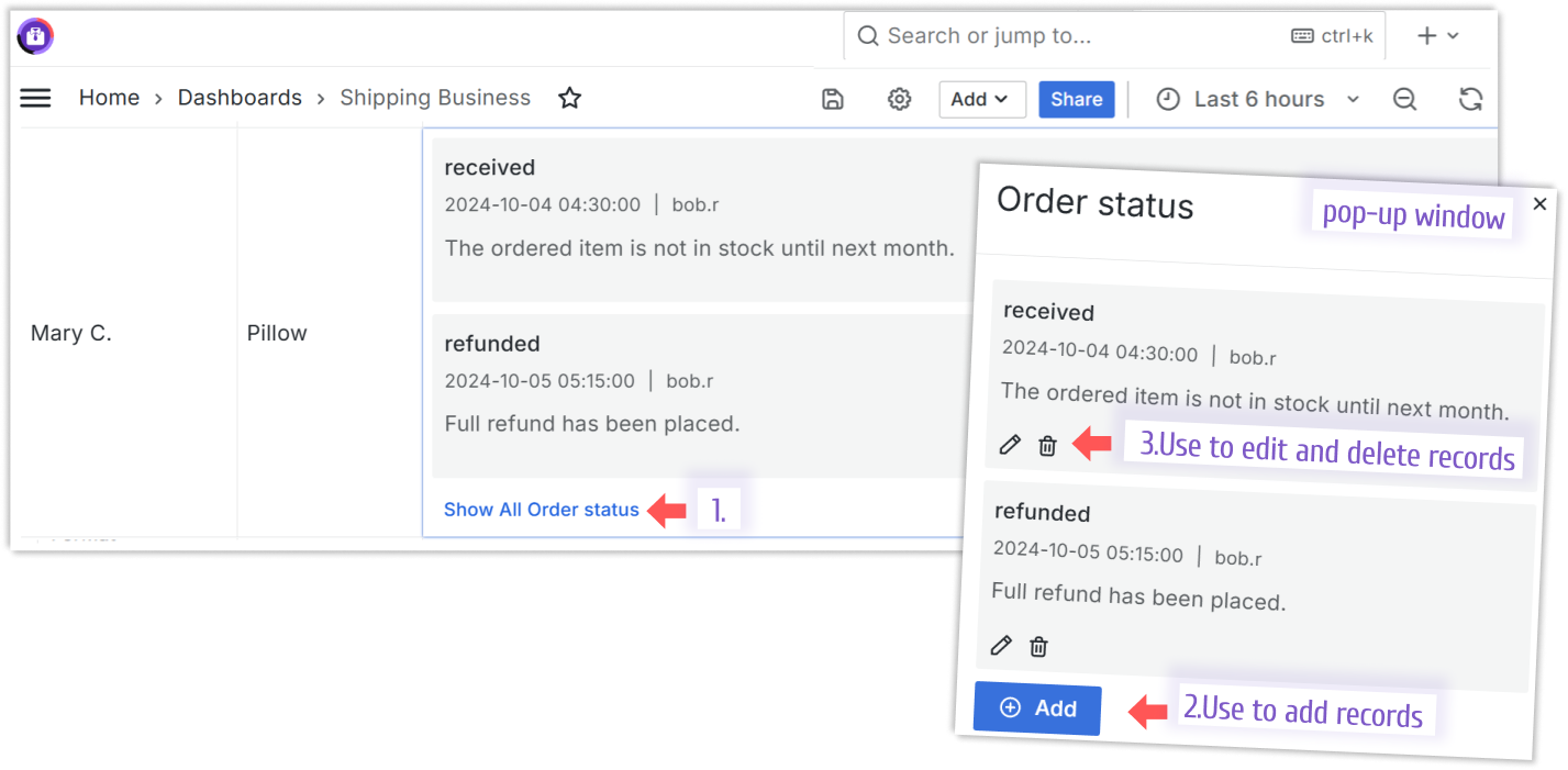 Actions you can allow users to perform on the nested objects/comments.