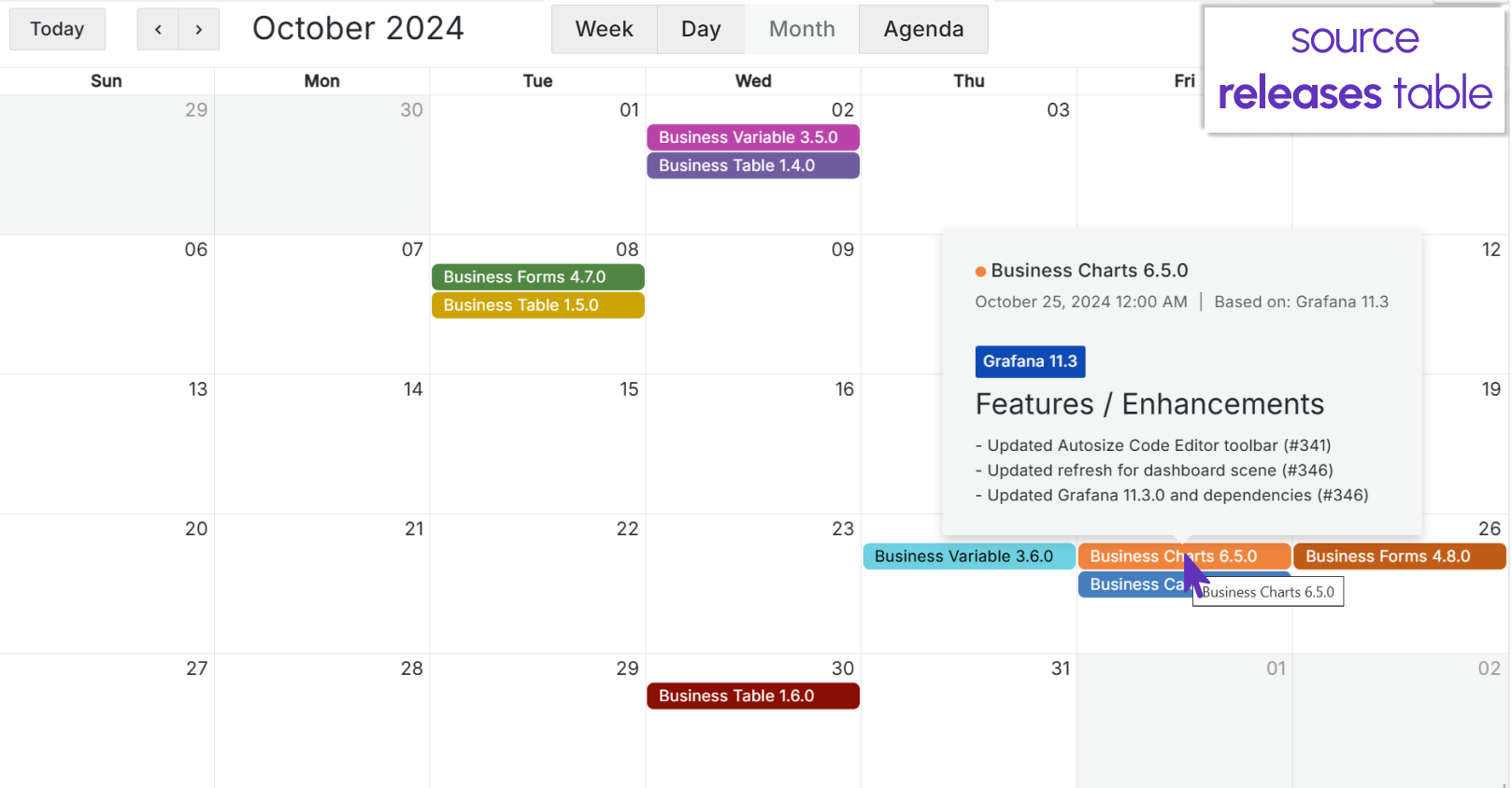 Release Calendar panel using the Business Calendar panel.