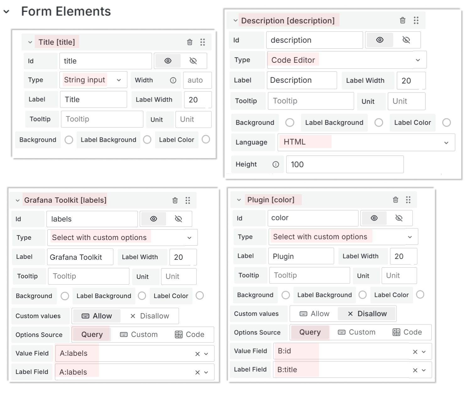 Business Forms Form Elements configuration.