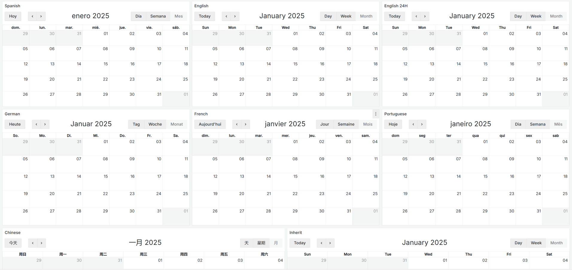 The Business Calendar panel allows panel-specific language(datetime) configuration.