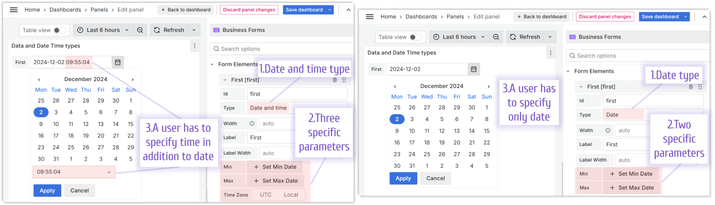 Date and Date and time types.