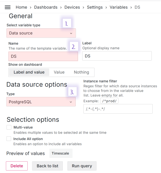 Dashboard variable example.