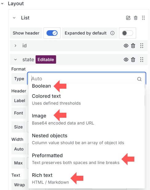 Four new column types.