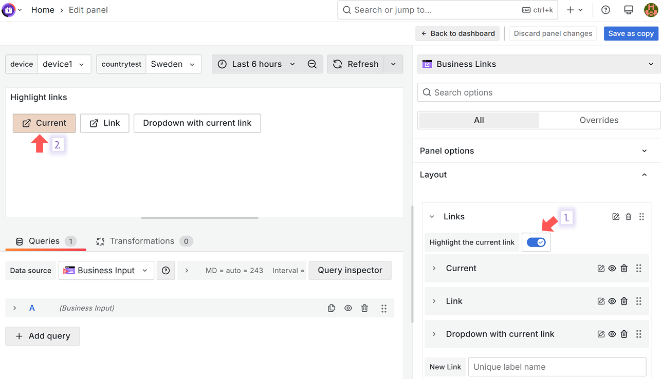 The Highlight the current link parameter.