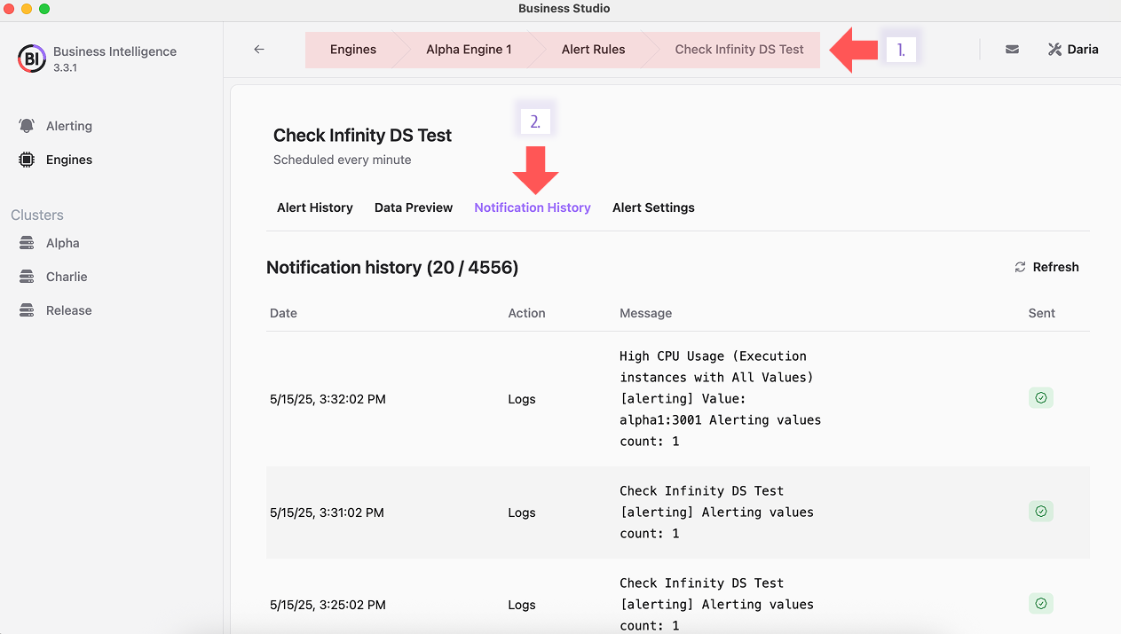 Alert Notification History.