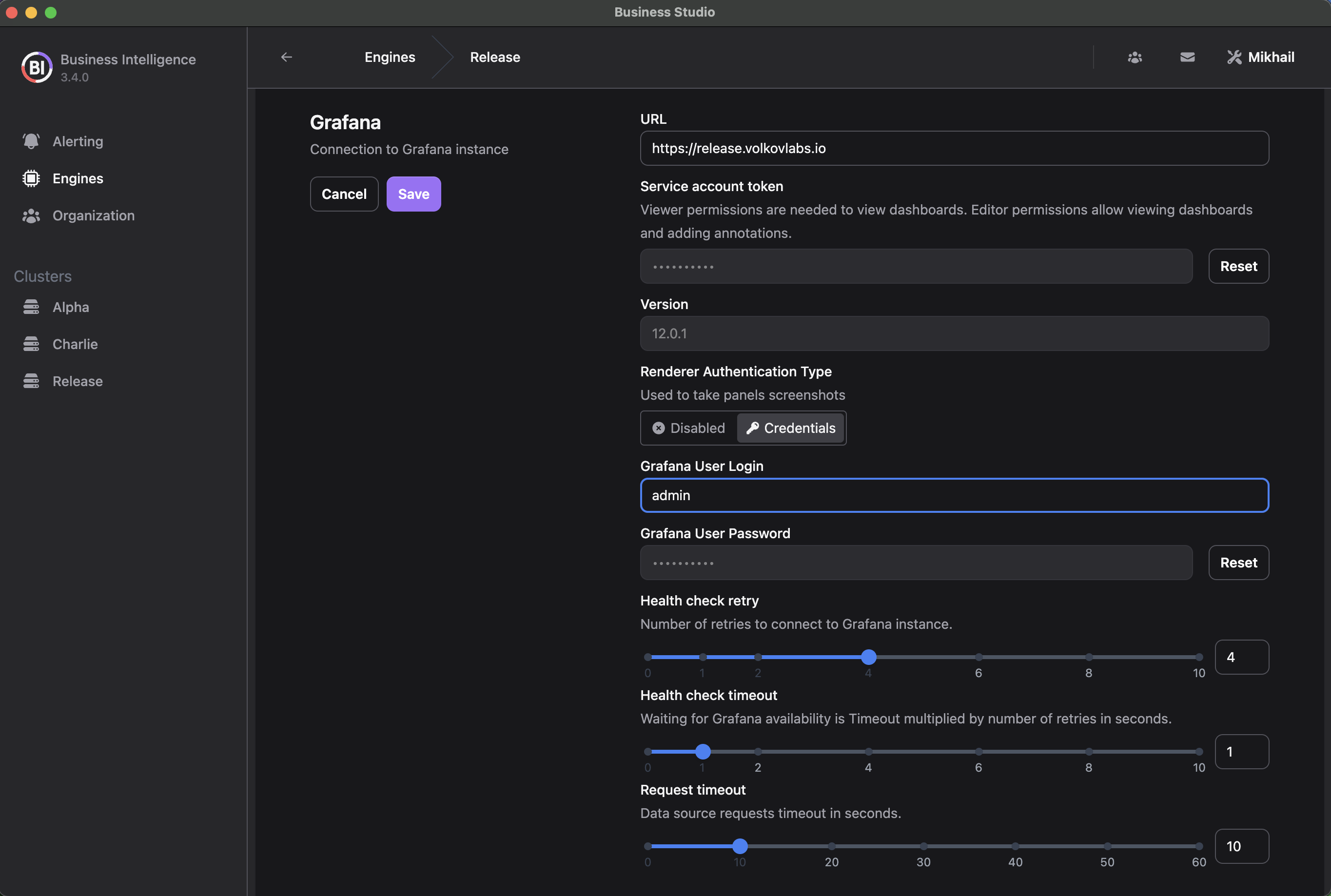 Configure Grafana User Login and Password for Image Render Microservice.