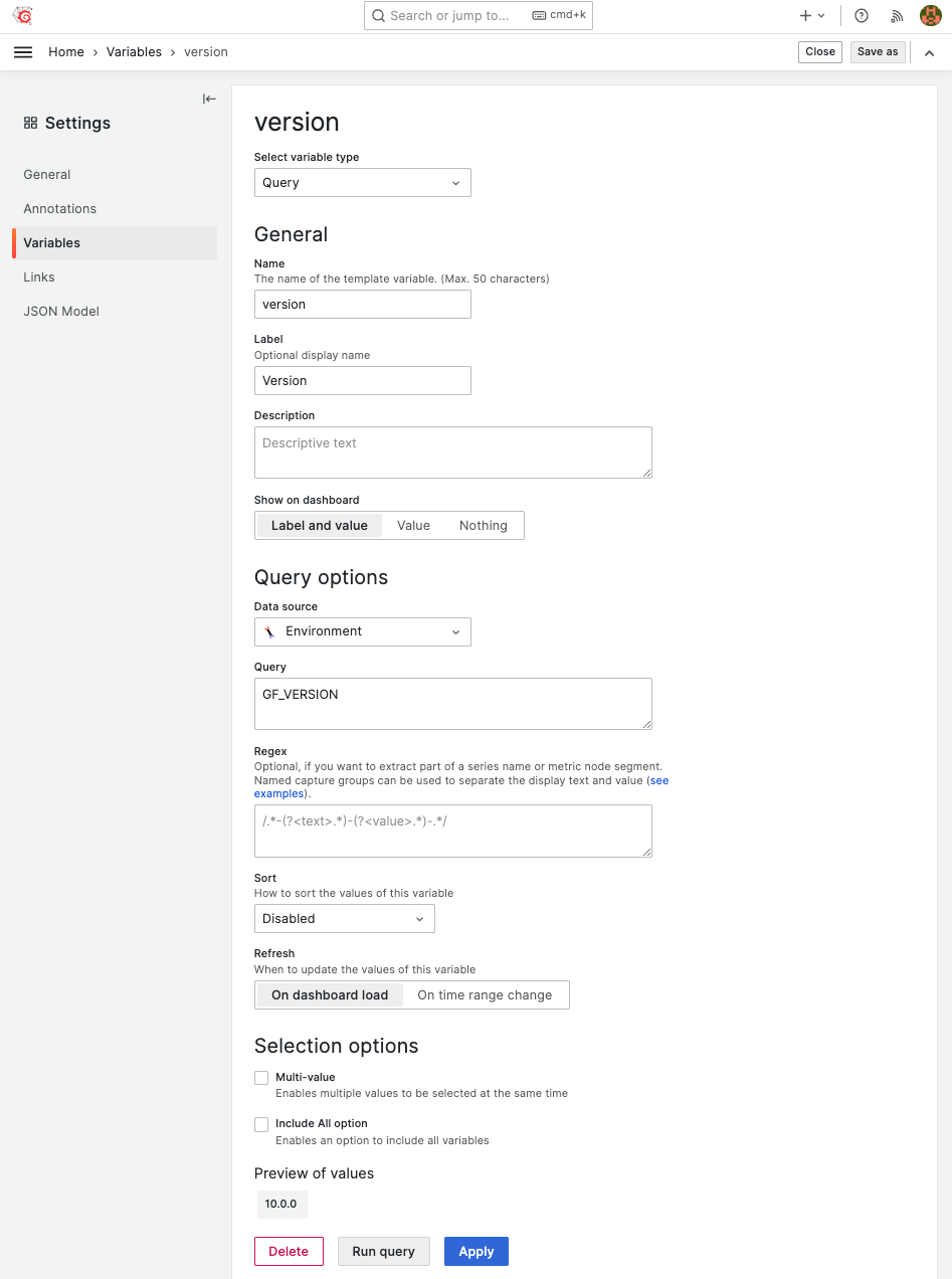 Environment data source supports Dashboard Variables.