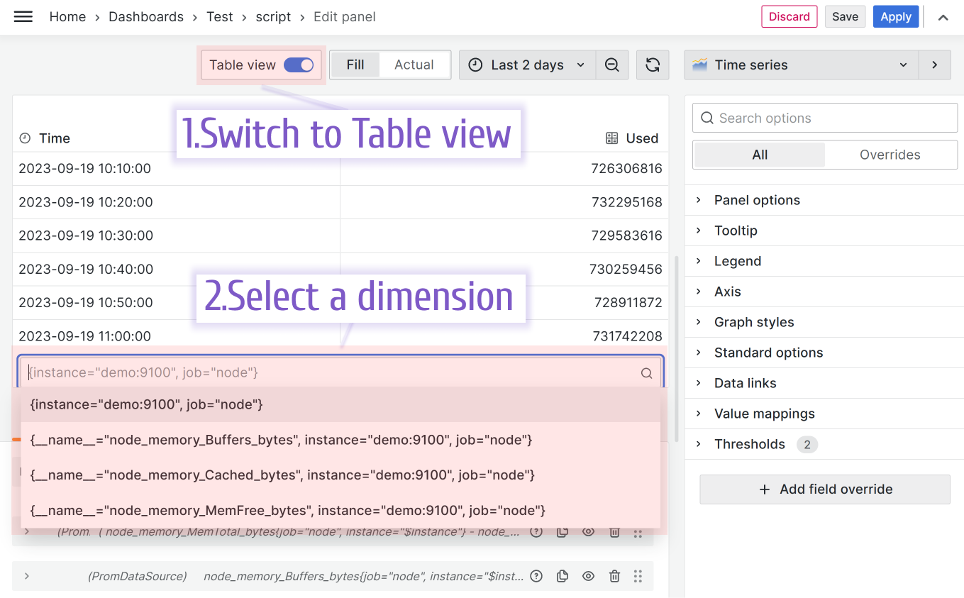 Select dimensions from this dropdown.