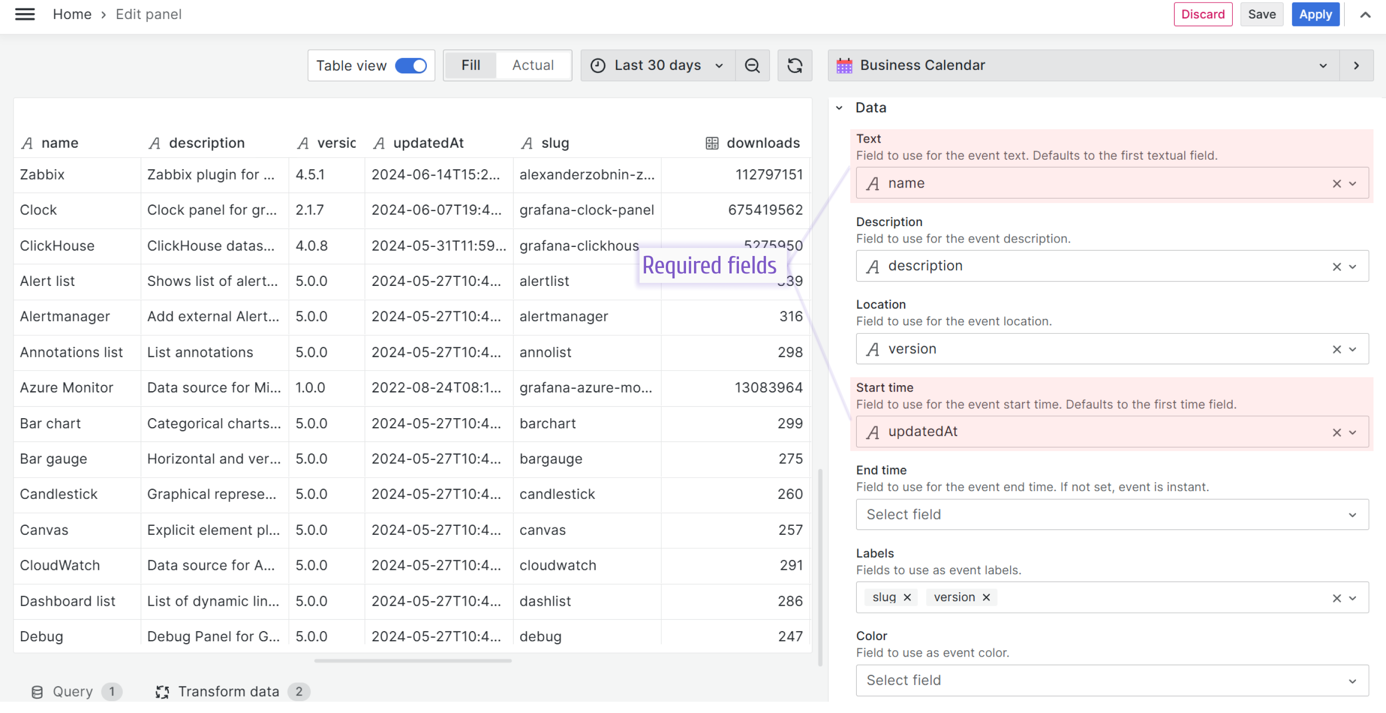 Map the fields in the Data category.