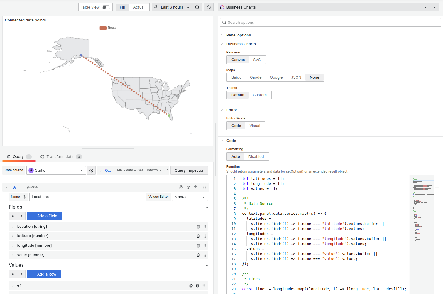 Visualize Scatter data points connected with lines on GeoJSON.