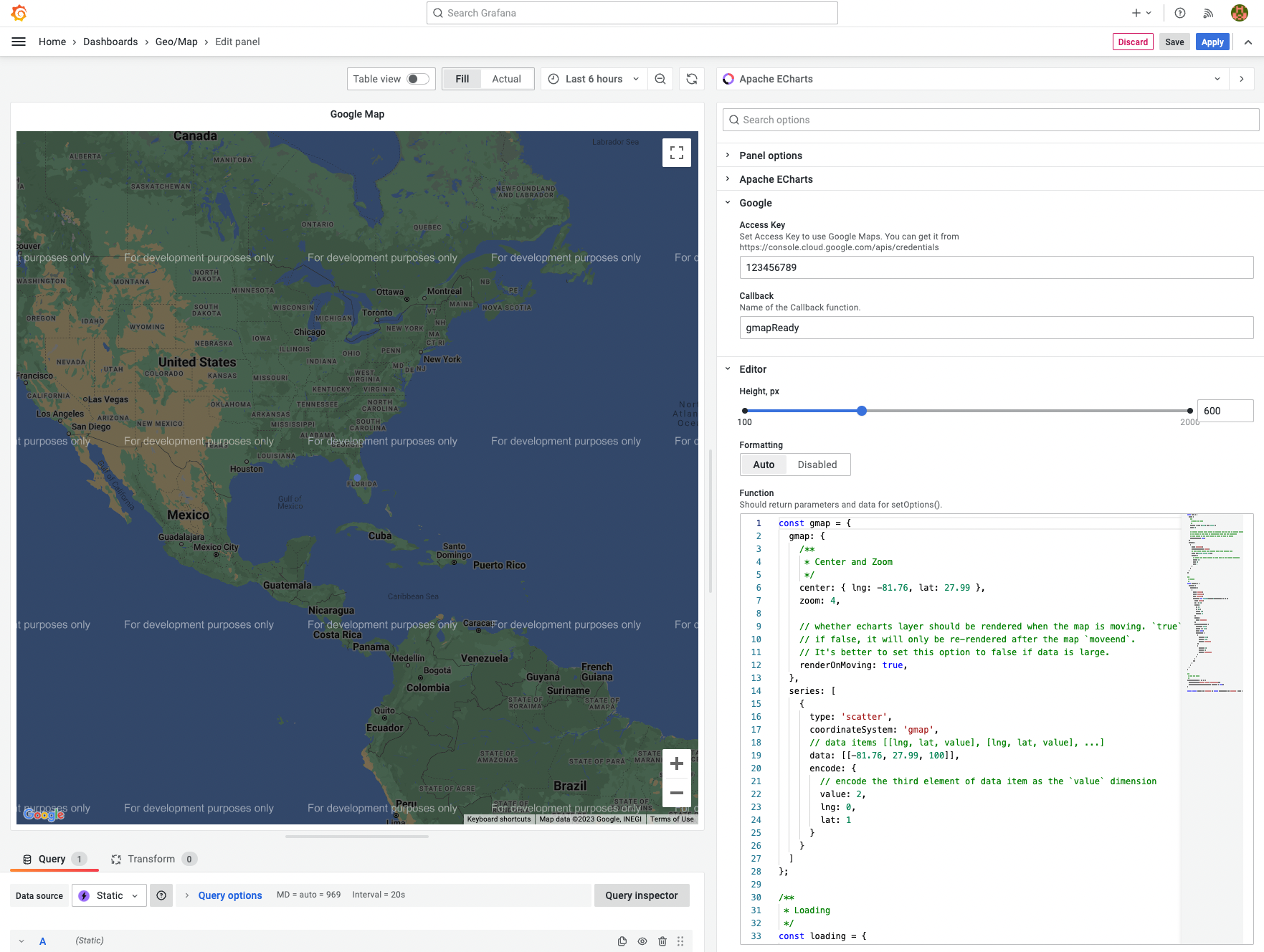 Google Maps is supported from the Business Charts panel 3.8.0.