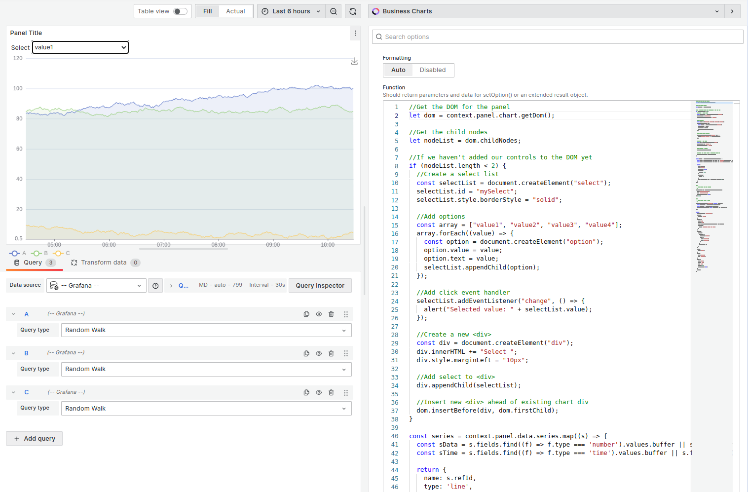 Add a select box with options and update the Apache ECharts options based on the user's selection.